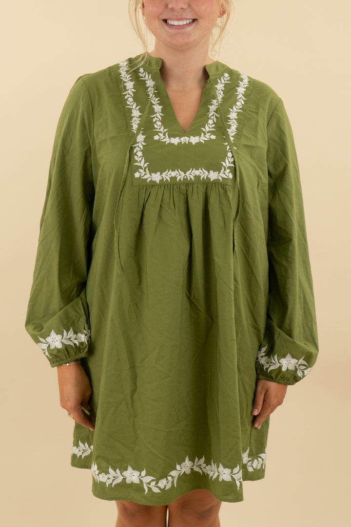 Lands' End Olive Green & Ivory Mini Dress (l; retail $59)