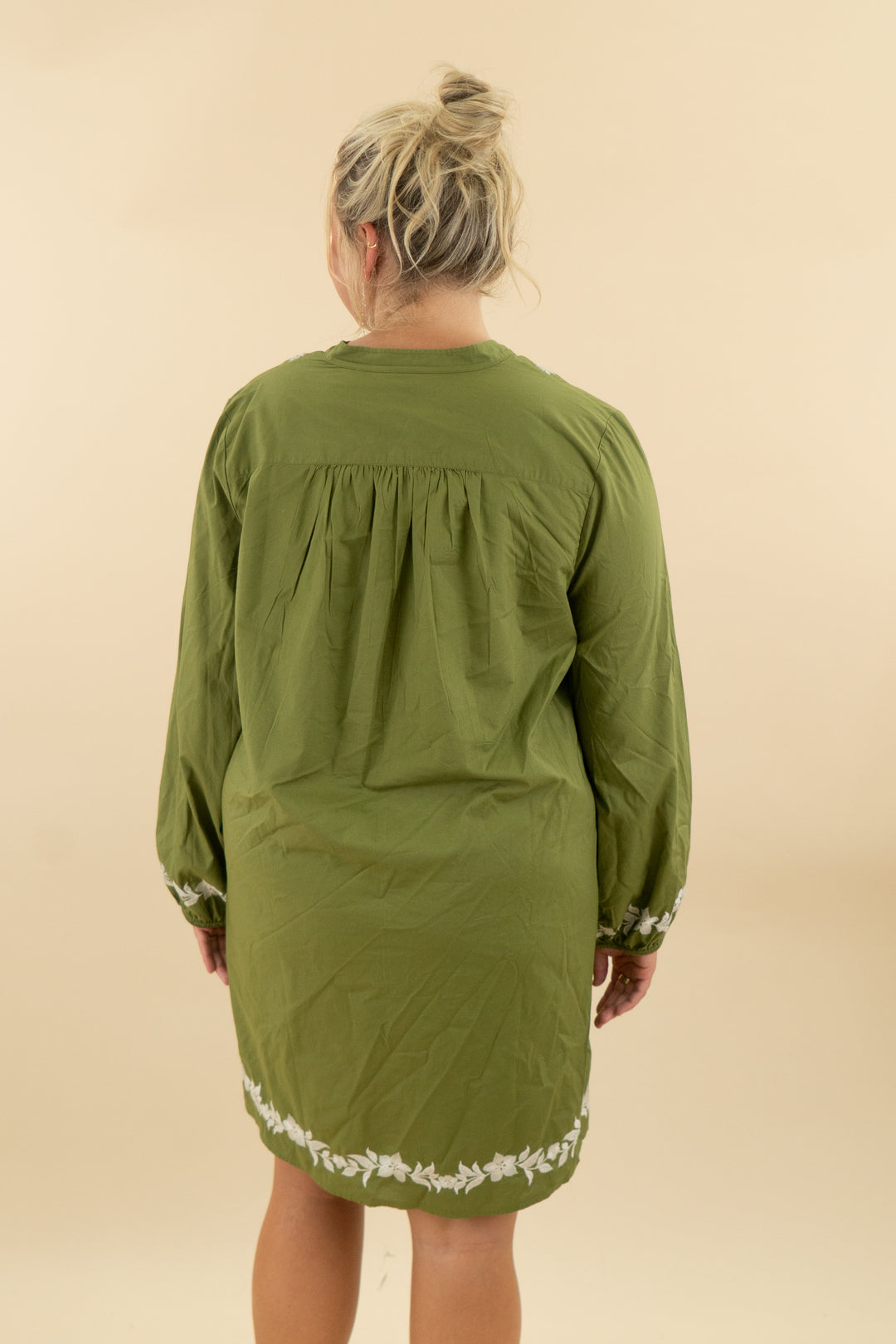 Lands' End Olive Green & Ivory Mini Dress (l; retail $59)