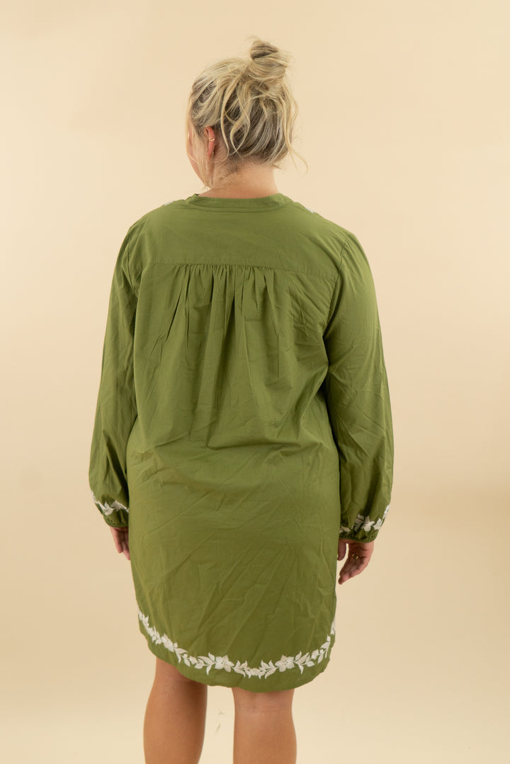 Lands' End Olive Green & Ivory Mini Dress (l; retail $59)