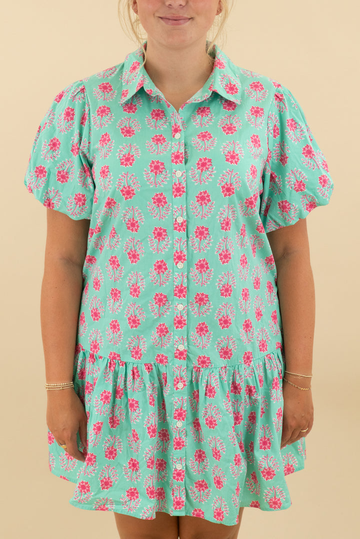 J Crew Green & Pink Floral Mini Dress (14; retail $109)