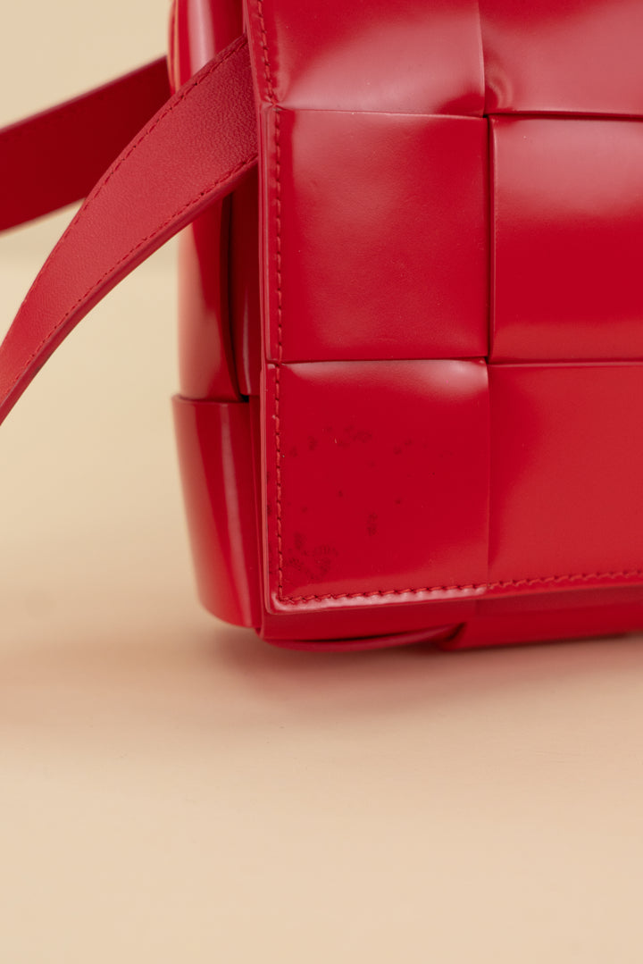 Bottega Veneta red intreccio cassette bag (retail $3,100)