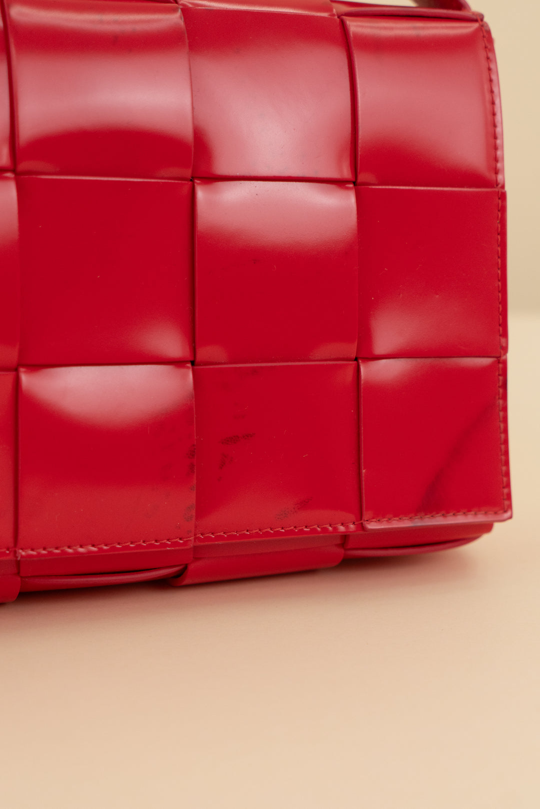 Bottega Veneta red intreccio cassette bag (retail $3,100)