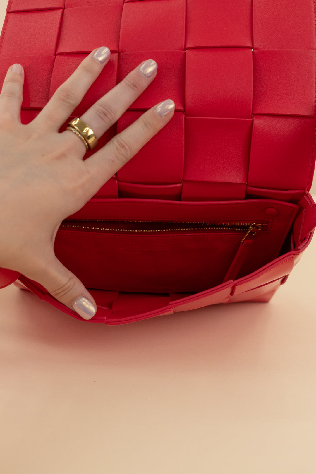 Bottega Veneta red intreccio cassette bag (retail $3,100)