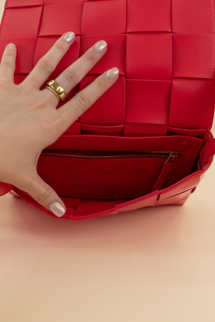 Bottega Veneta red intreccio cassette bag (retail $3,100)