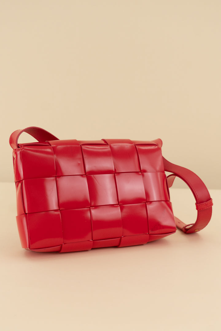 Bottega Veneta red intreccio cassette bag (retail $3,100)