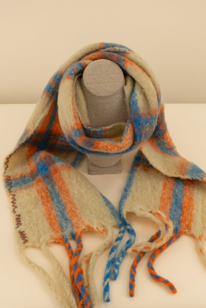 free people orange and blue plaid wool scarf nwt (os; retail $48)