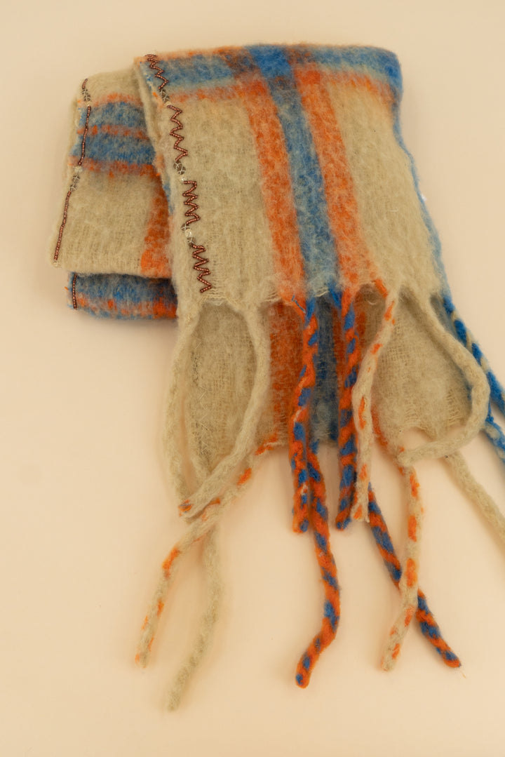 free people orange and blue plaid wool scarf nwt (os; retail $48)