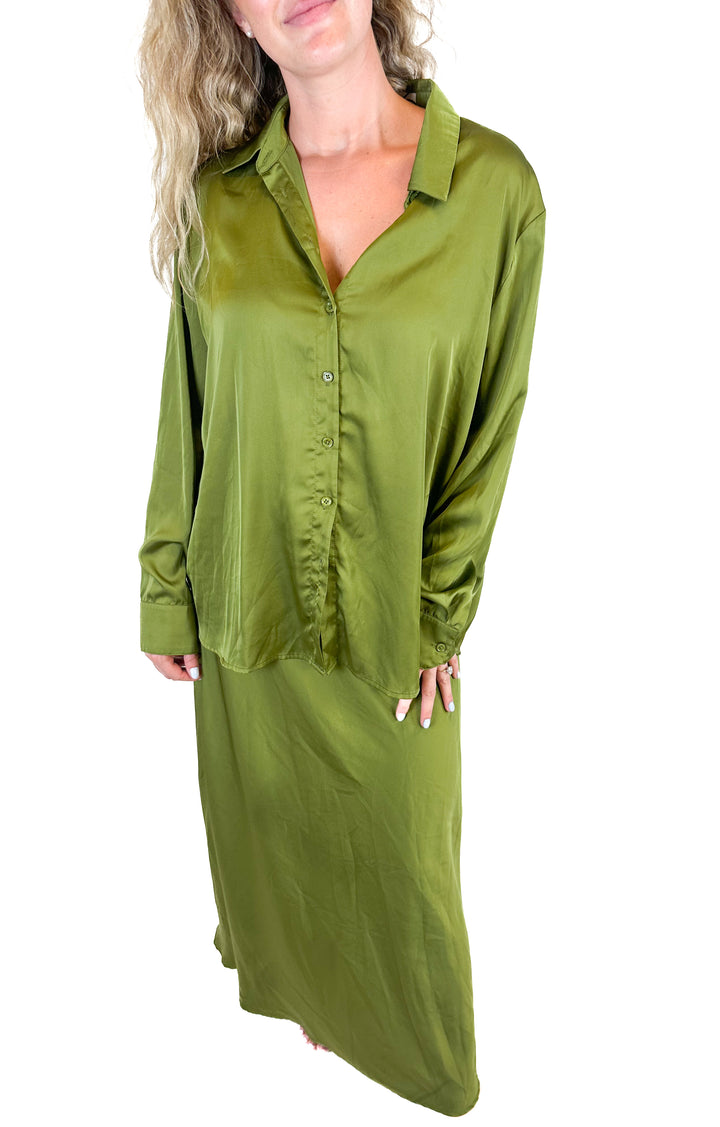 Petal & Pup Narissa Satin Shirt & Skirt Set NWT (L; retail $118)