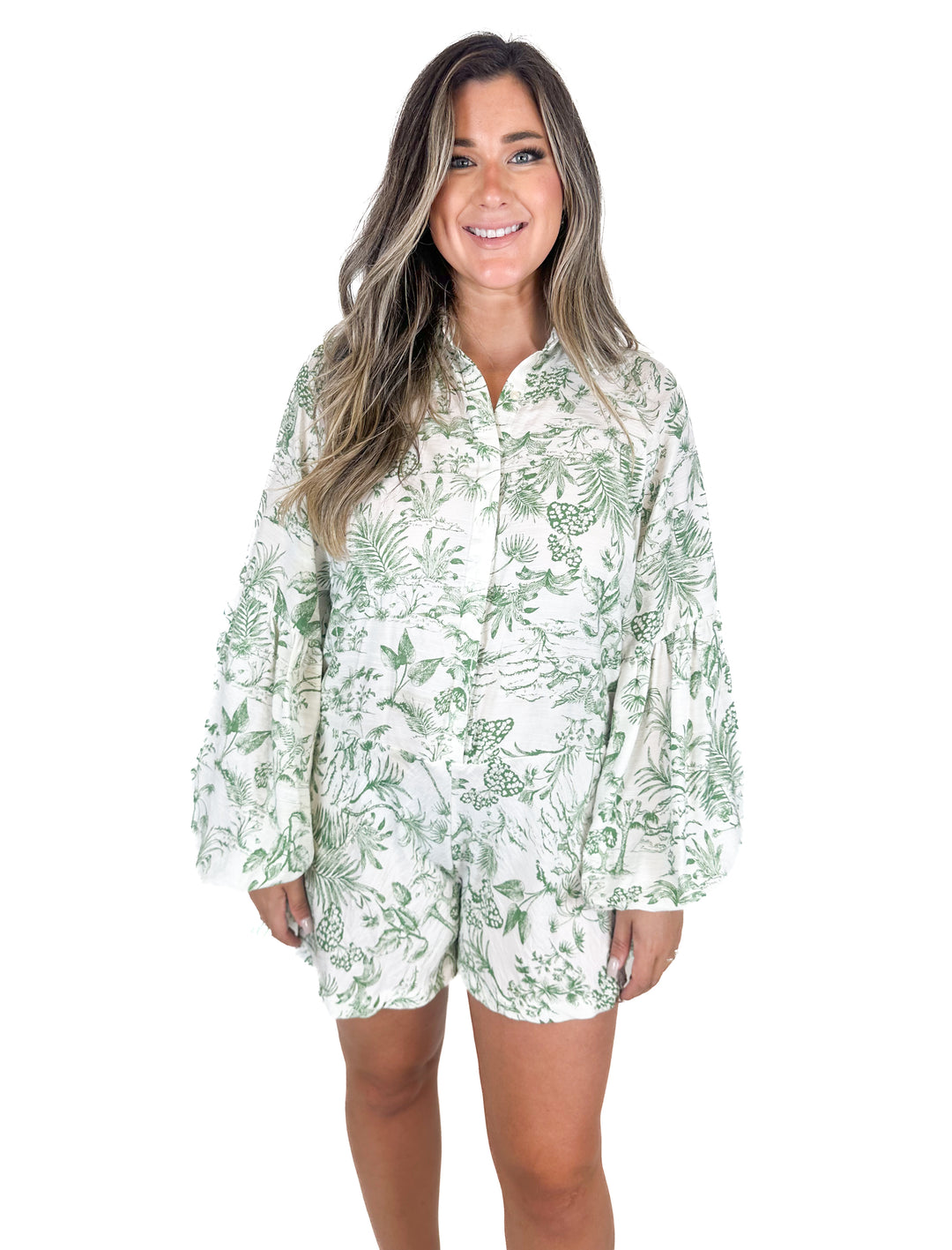 Petal + Pup Elsa Floral Print Long Sleeve Romper (M)