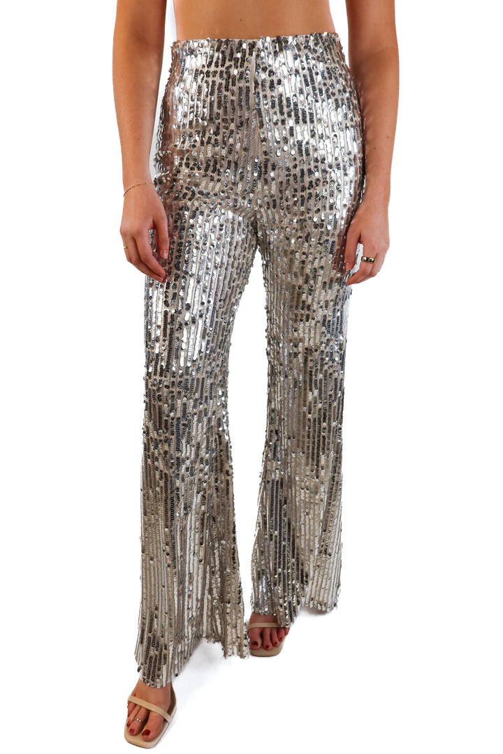 Show Me Your Mumu Silver Sequined Pants (M; retail $178)