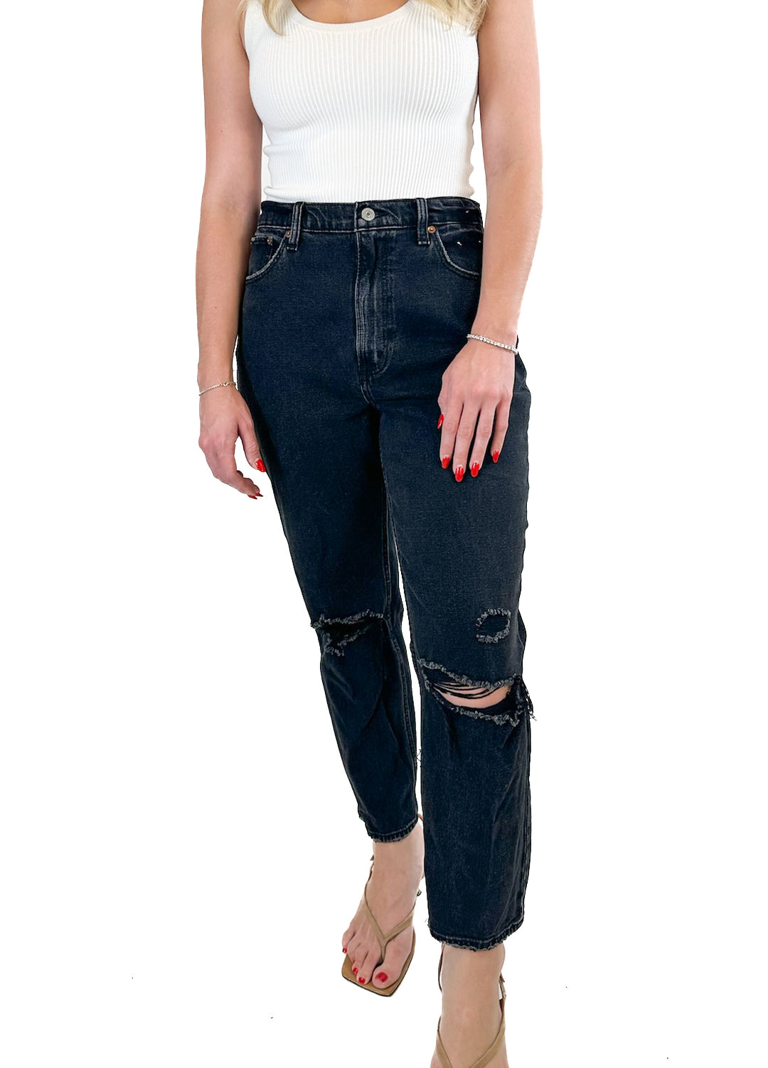Abercrombie Black Distressed Curve Love The Ankle Straight Ultra High Rise (28/6R)