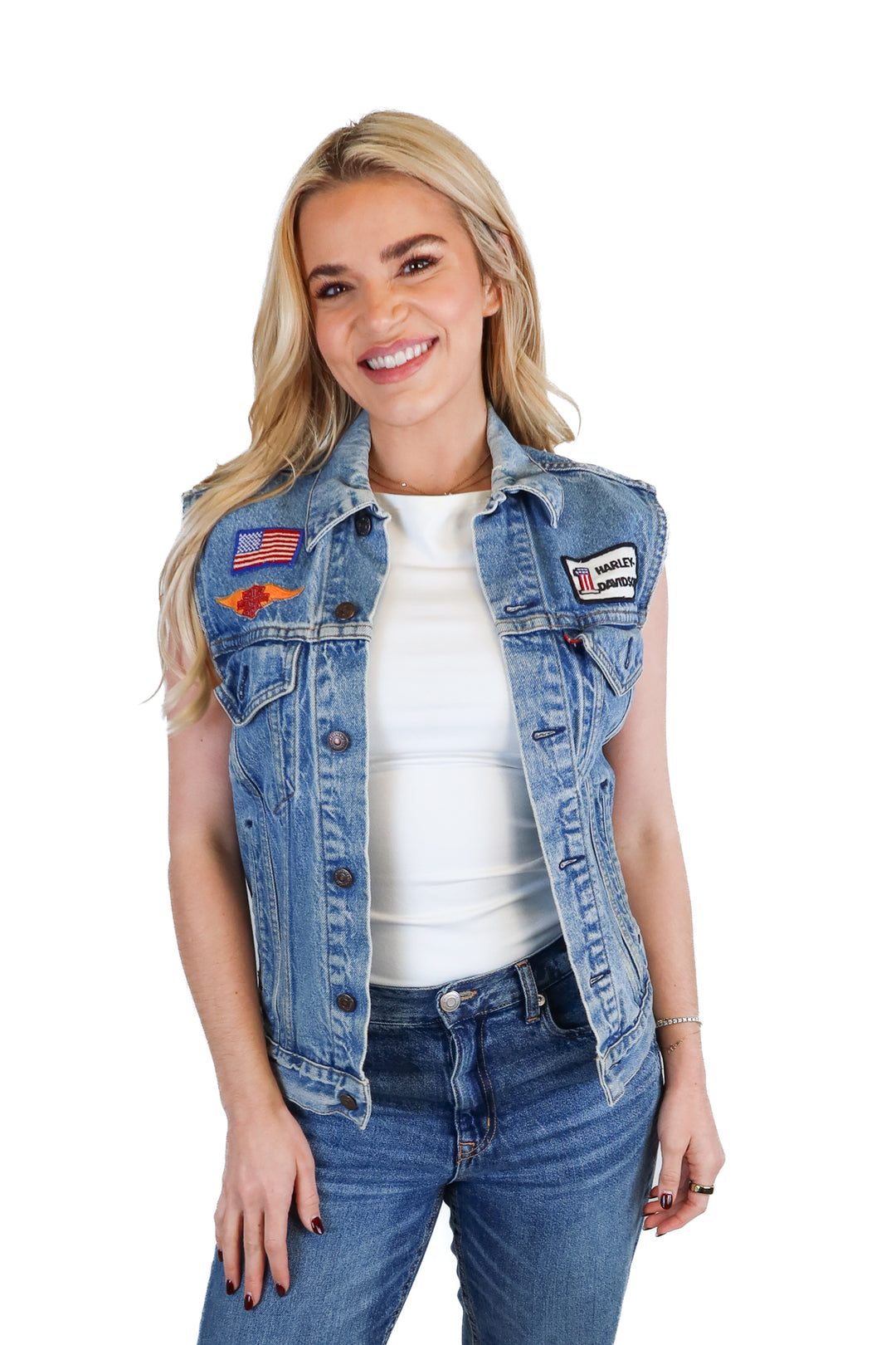 harley davidson patch denim vest (s)