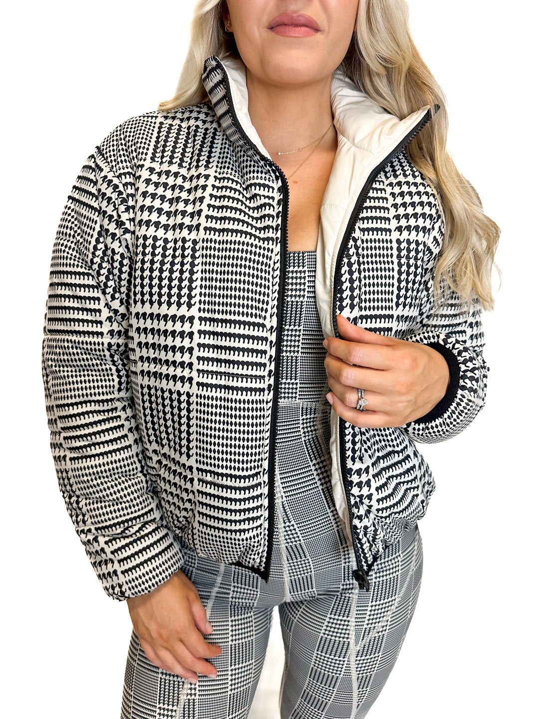 L Space Houndstooth Puffer Jacket (S)