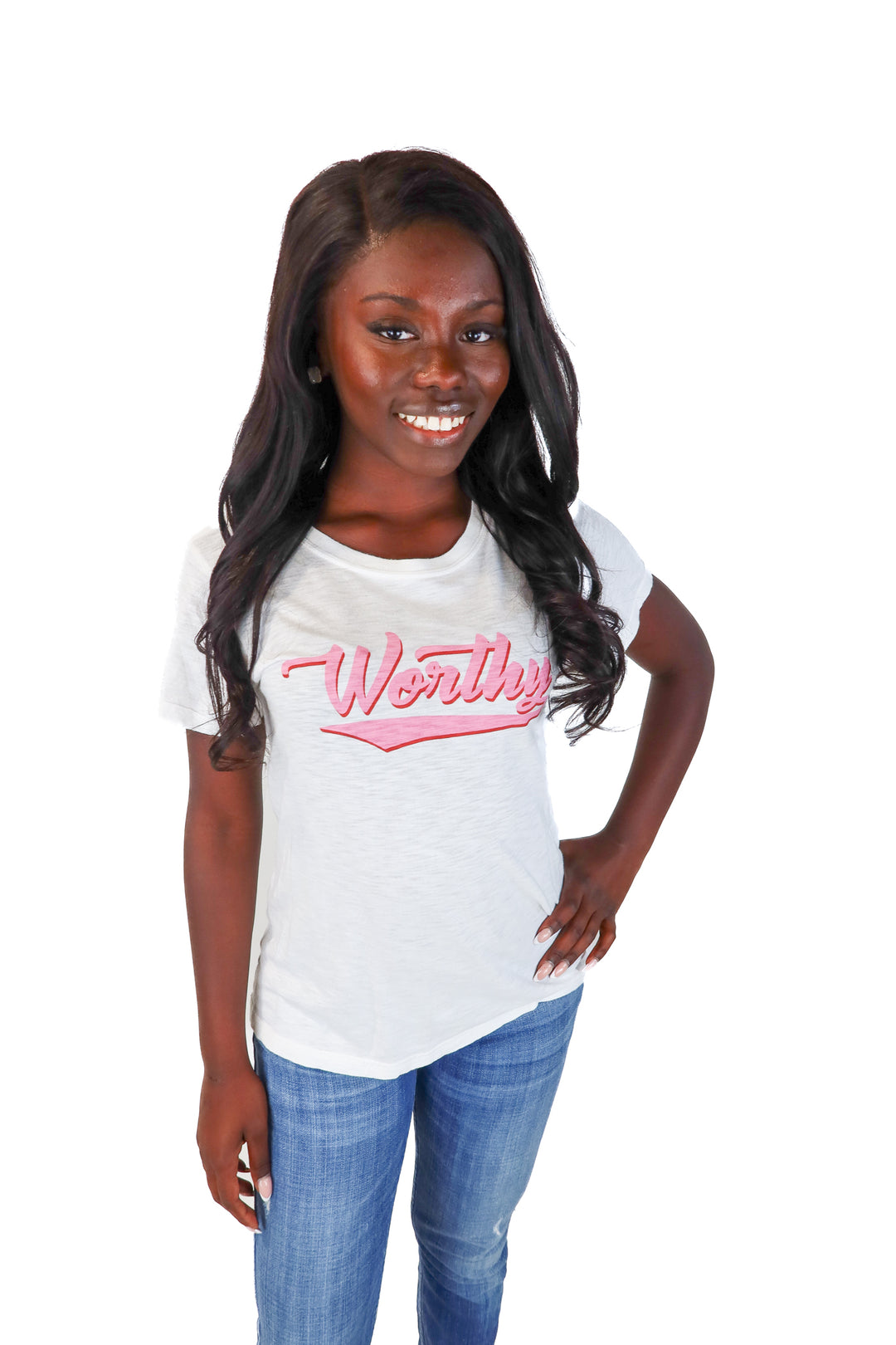 Paige White/Pink "WORTHY" Tee (S)