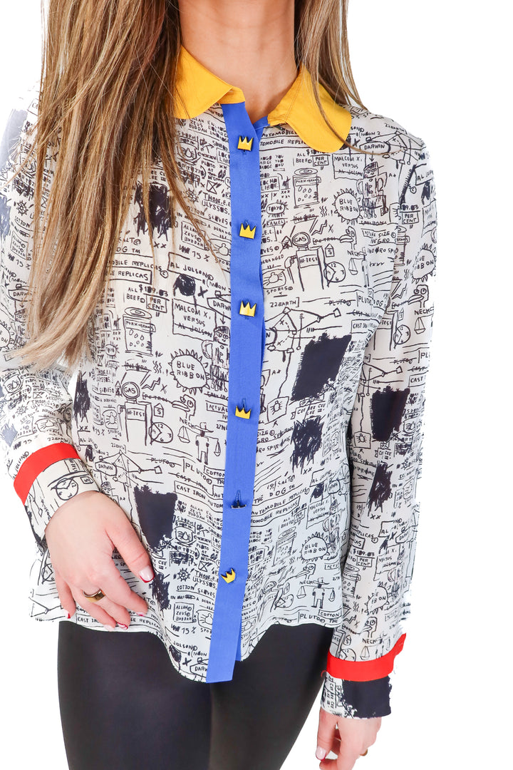 Alice + Olivia Basquiat Doodle Scribble Blouse (S; retail $395)