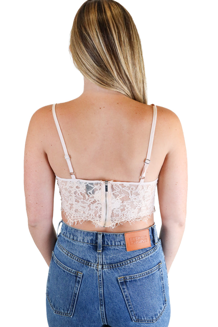 Forever 21 Nude Lace Cropped Bra Top (S)