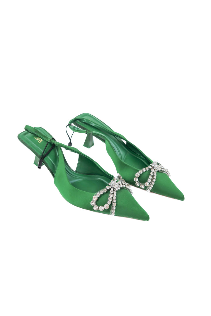 Zara emerald green rhinestone bow kitten heels NWOT (9; retails for $89)