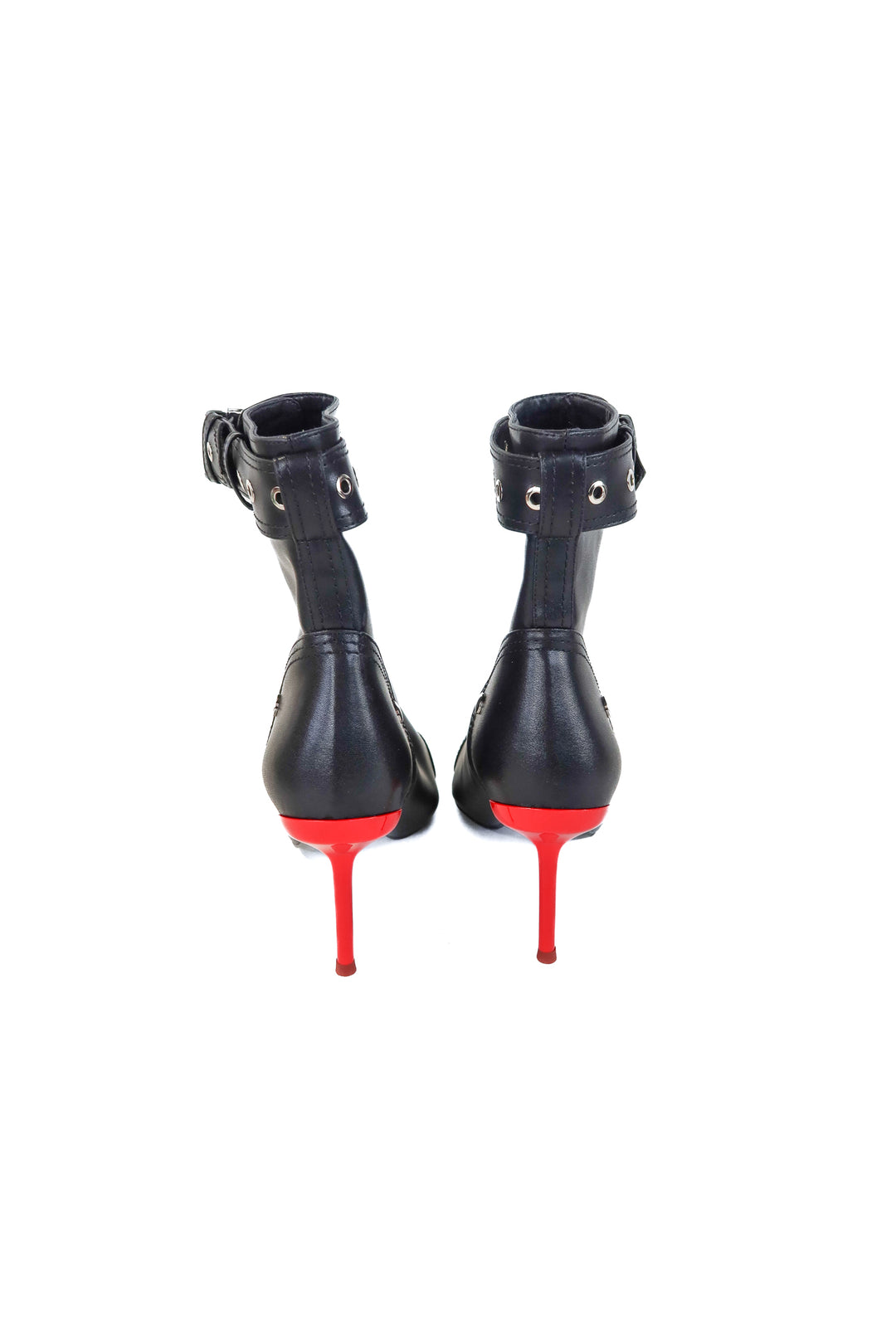 black buckle red bottom heeled booties (11.5)