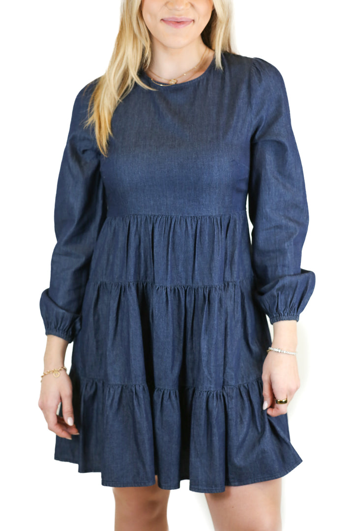 Draper James Dark Wash Chambray Babydoll Dress NWT (XS; Retail $150)