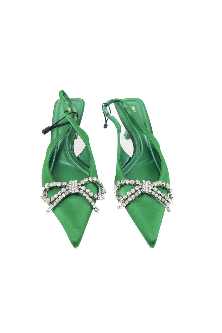 Zara emerald green rhinestone bow kitten heels NWOT (9; retails for $89)