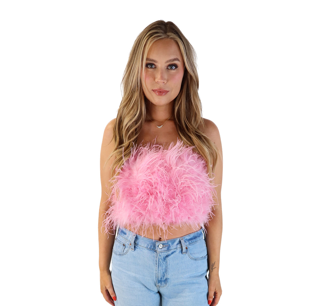 Buddy love light pink feather top (s; retails for $72)