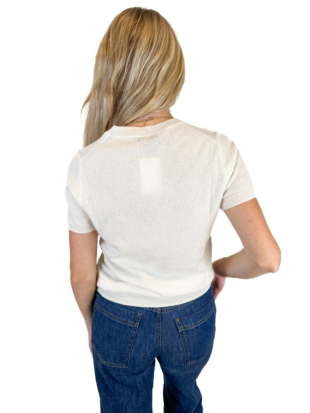 Quince Cream Short Sleeve Cashmere Sweater (S)