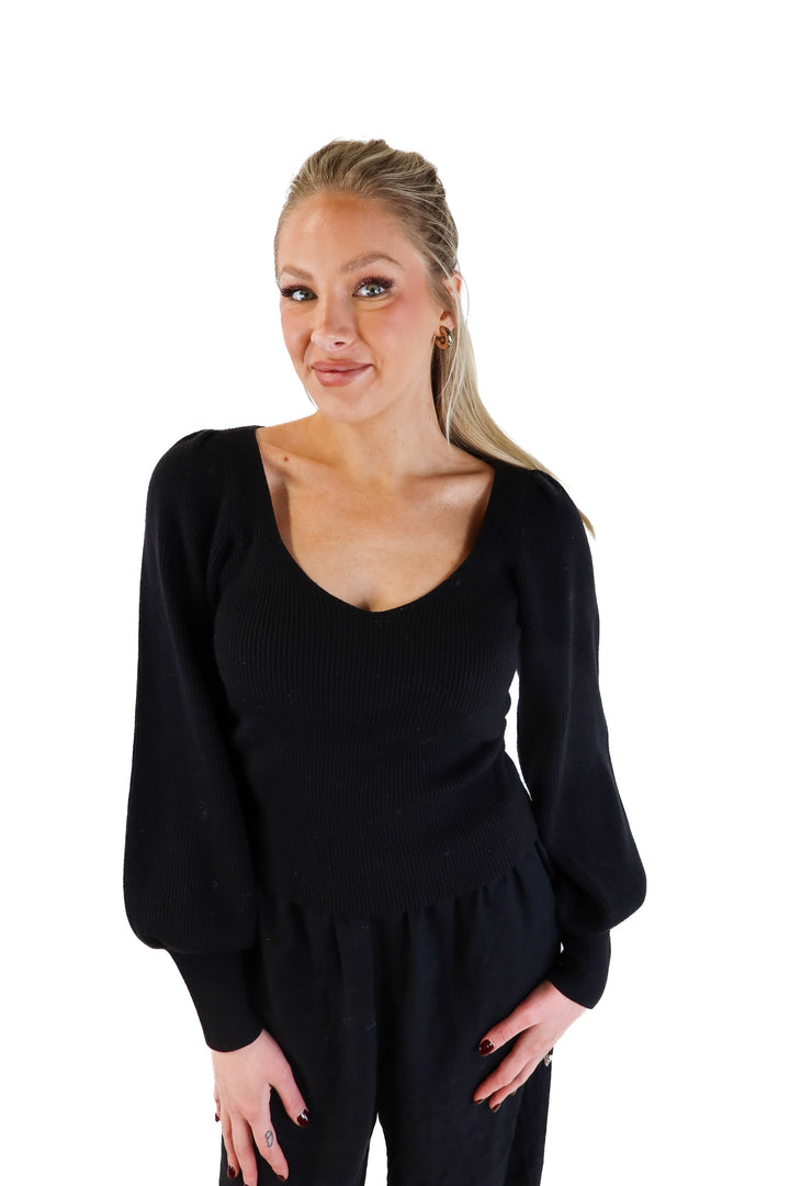 French Connection Black Ribbed Sweater (S; retail $128)