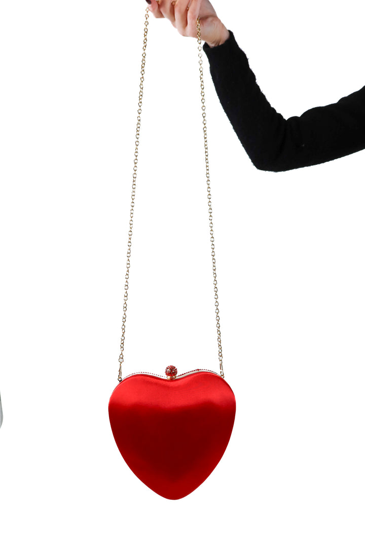 red rhinestone heart bag
