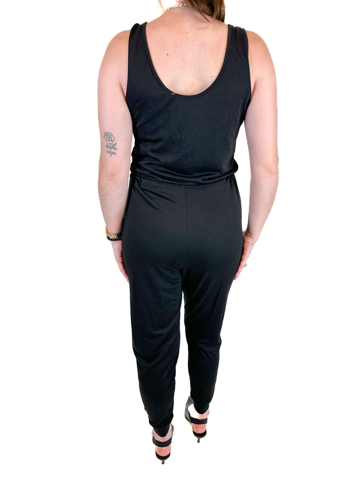 Black Snap Button & Tie-Waist Jumpsuit (4)