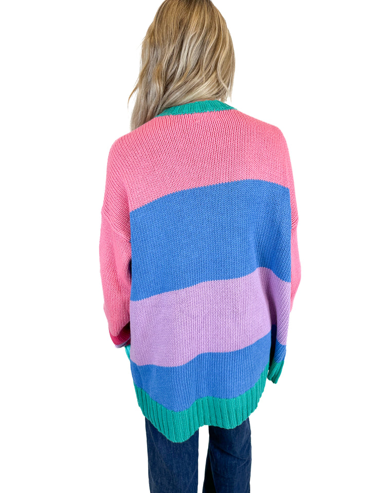 Show Me Your Mumu Pink Color Block Ski Sweater (S)