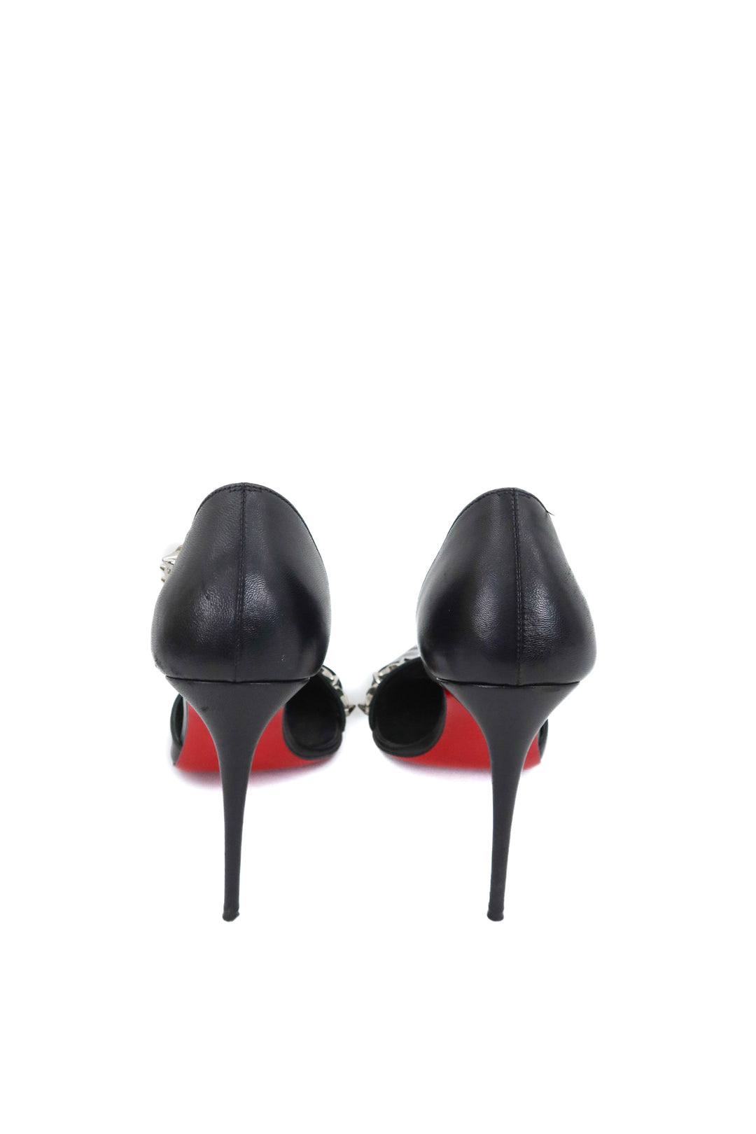 christian louboutin deomina chain 100 black leather spike heels (40; retail $945)