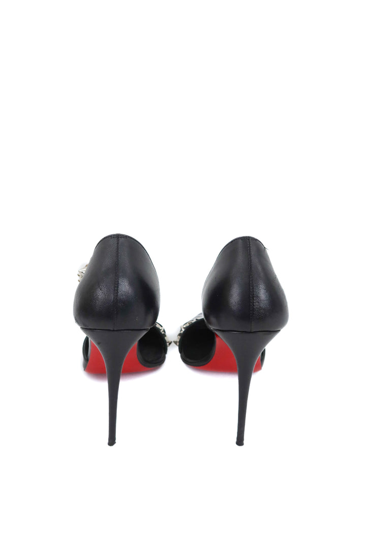 christian louboutin deomina chain 100 black leather spike heels (40; retail $945)