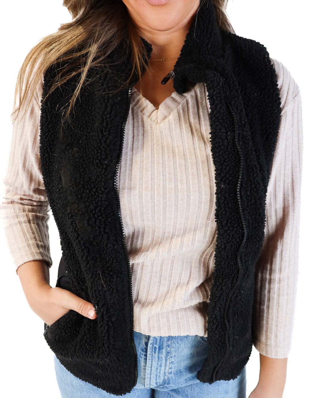 Fabletics black Sherpa vest (s)