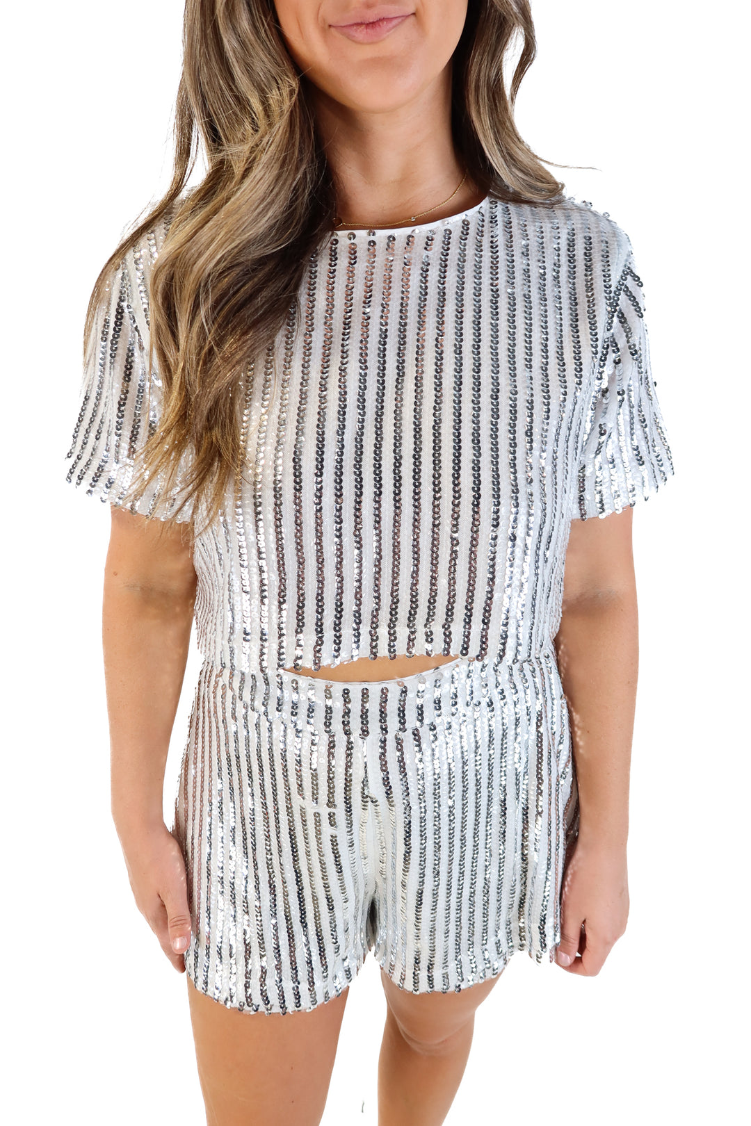 Buddy love white/silver sequin set (s; retails for $108)