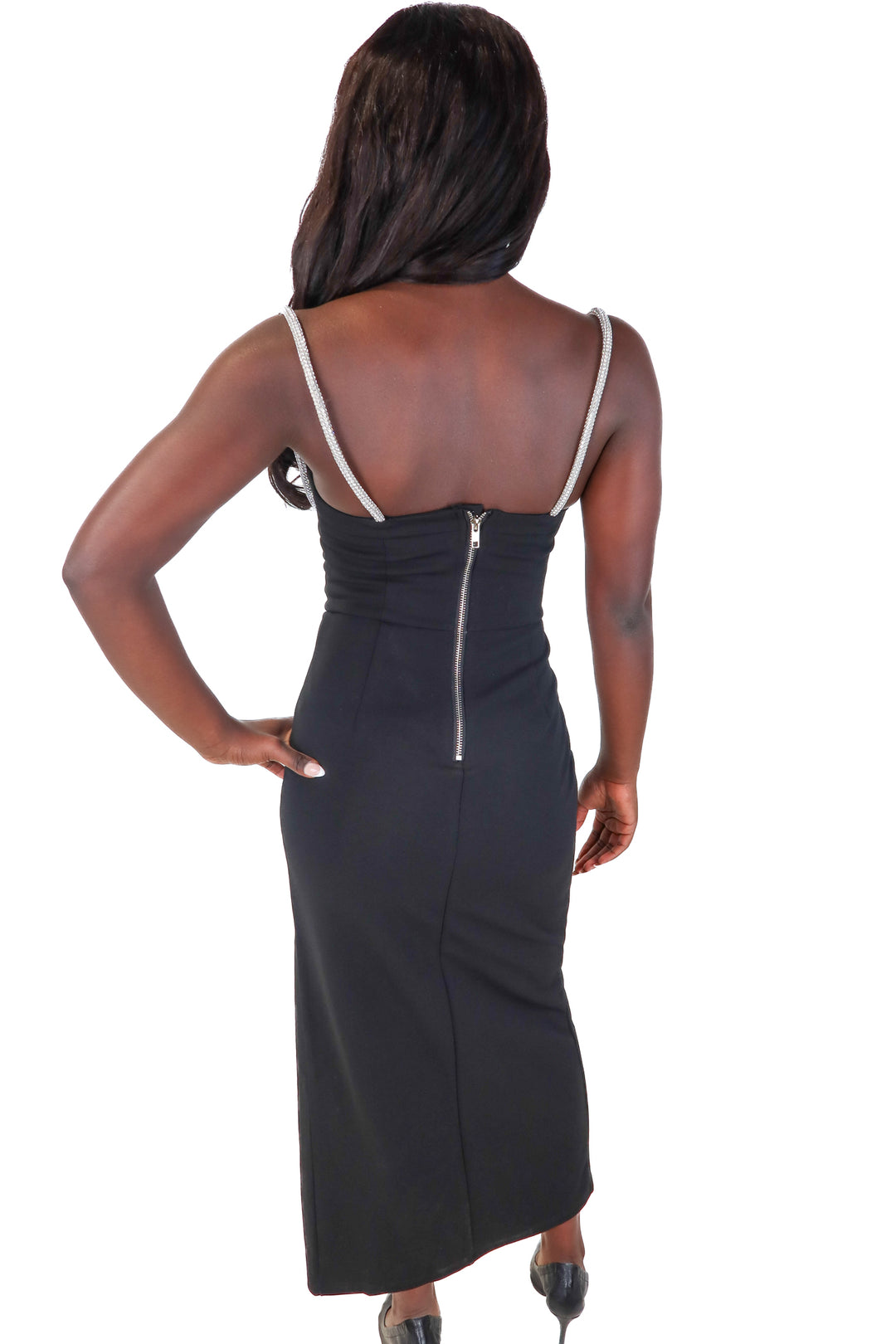showpo black rhinestone neckline dress (0; retail $78)