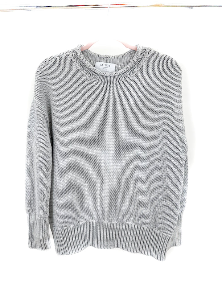 La Ligne Cotton Solid Marina Sweater in Light Grey (M; retail $250)