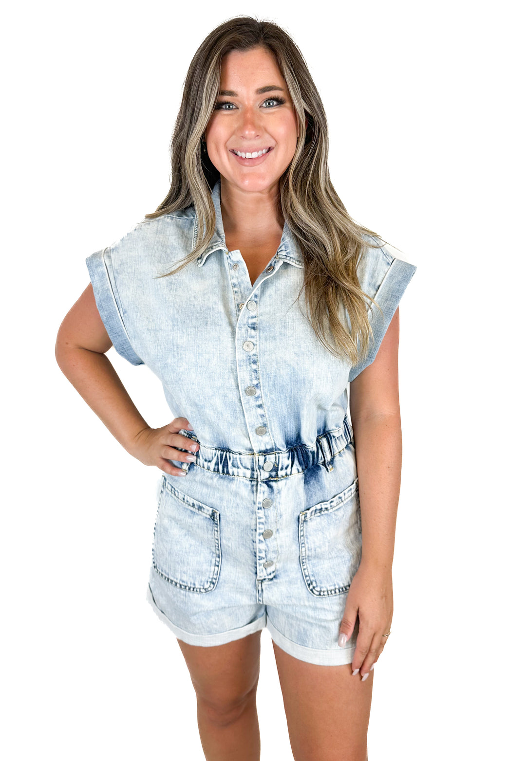 Blank NYC Acid Wash Denim Romper (M)