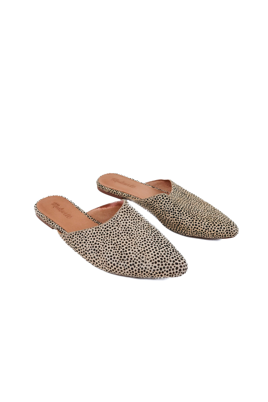madewell spotted fur slip ons (8.5; retail $98)