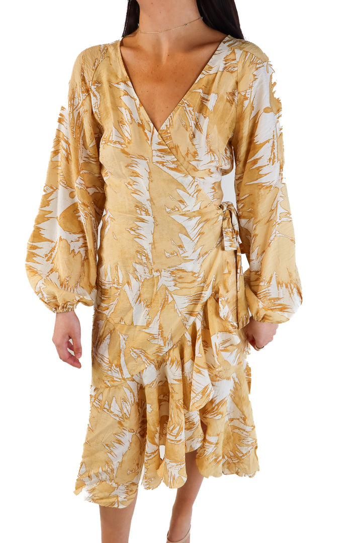 H&M yellow wrap midi dress (s)