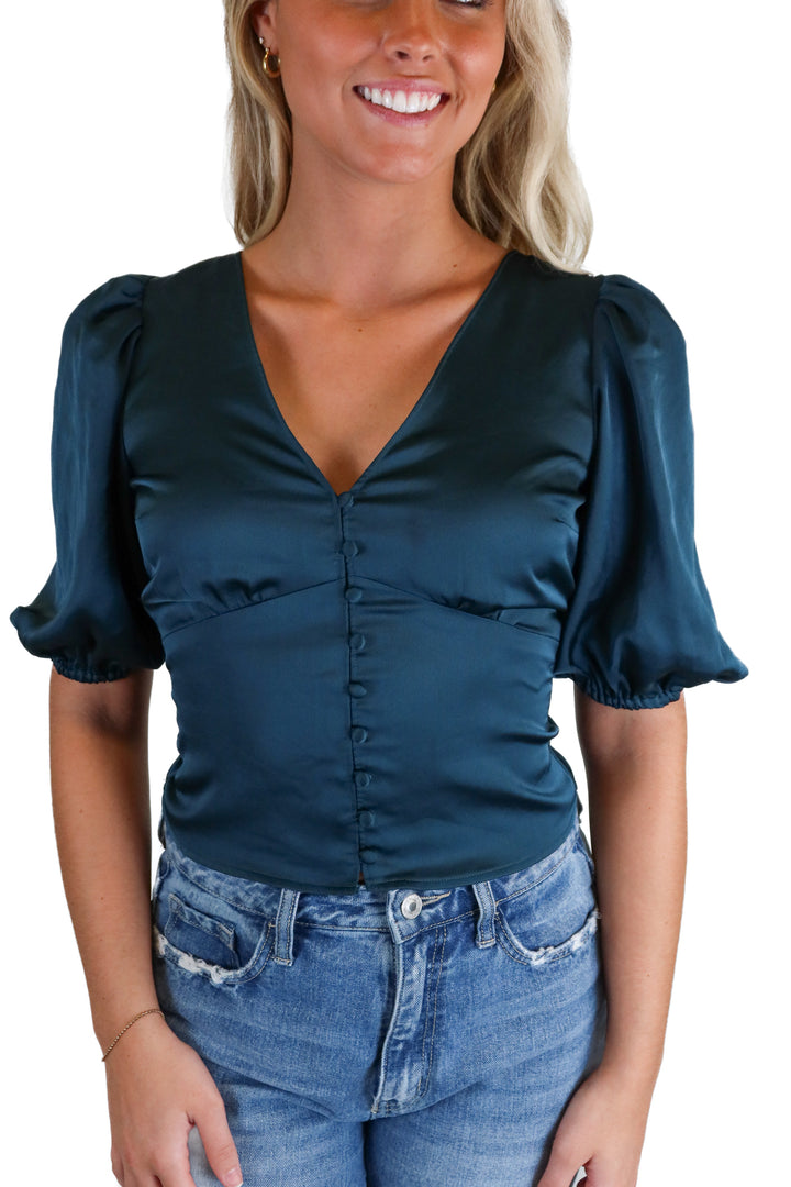 Abercrombie Teal Satin Tie Back Top (XS)