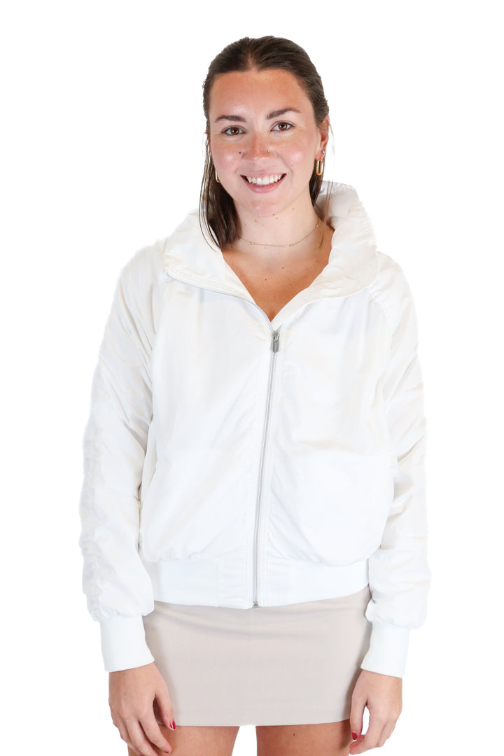 athleta white bomber jacket  NWT (M; retail $159)