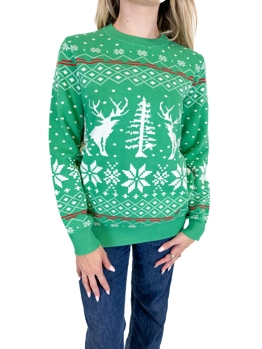 KOJOOIN Christmas Reindeer & Snowflake Sweater (M)