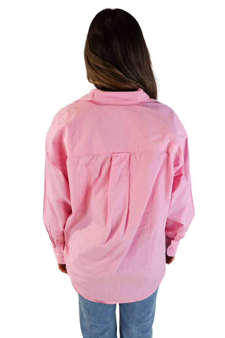 J.crew pink oversized linen button up (M)