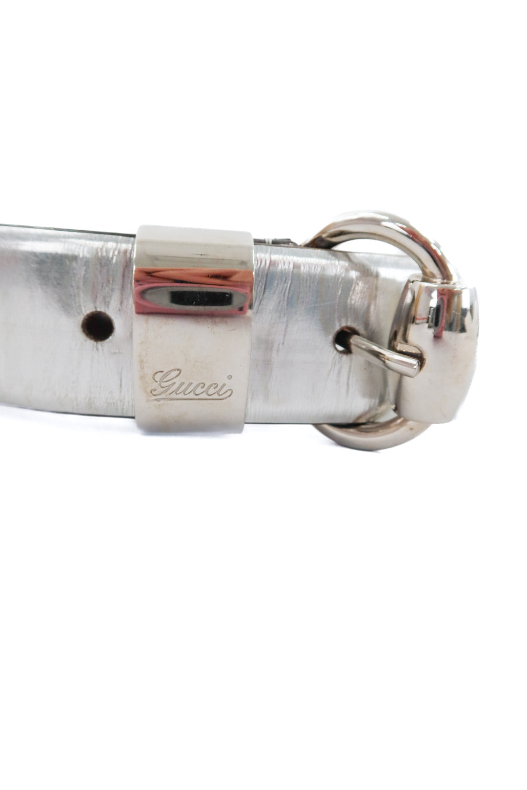 Gucci Metallic Silver Belt with Horse bit Buckle (85cm/ 34"; est. retail $895)