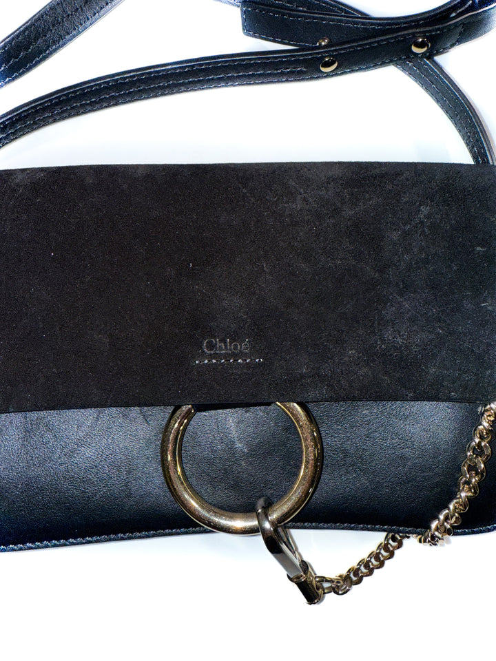 chloe faye small black leather/suede bag (retail $1,390)