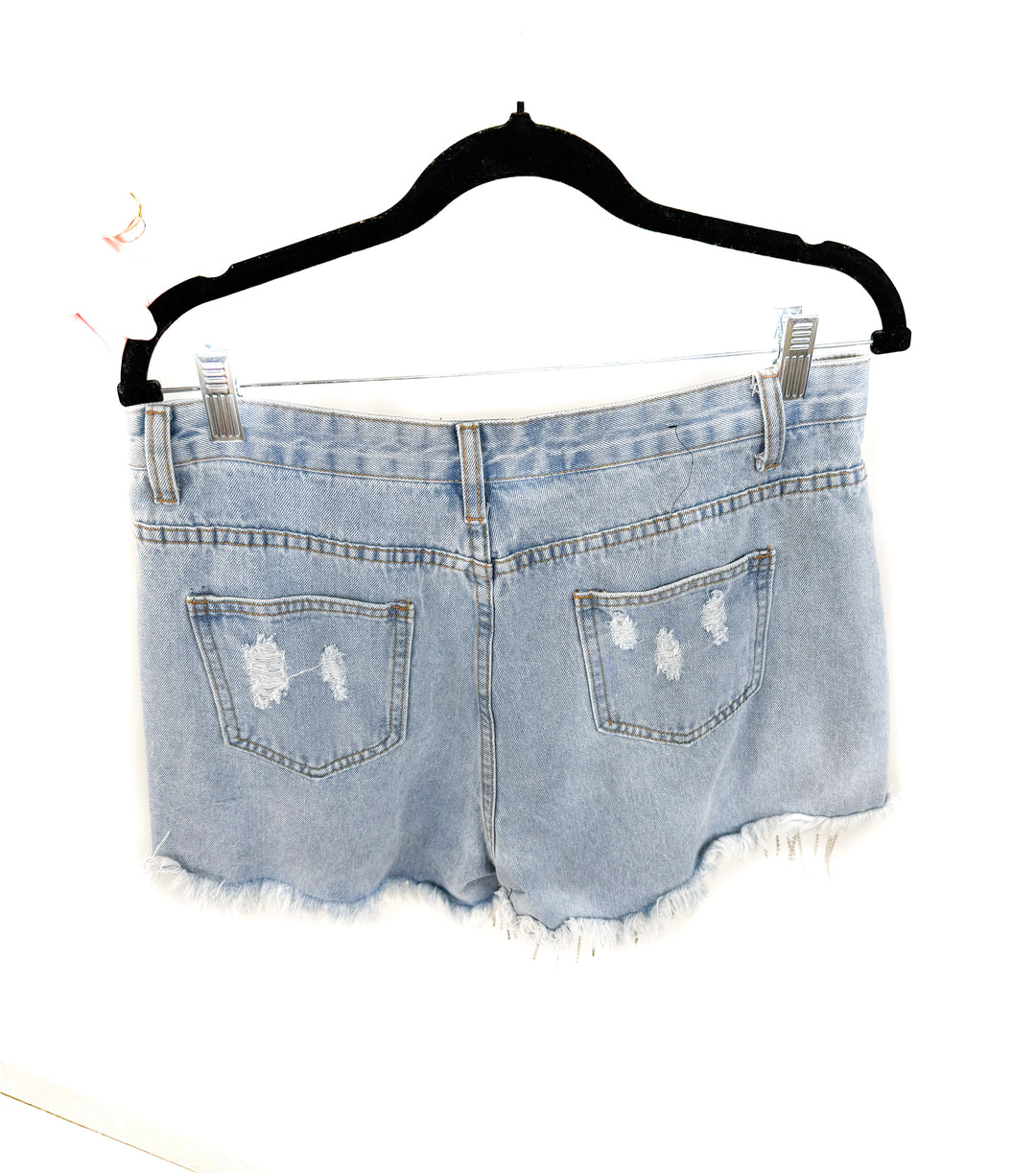 fashion nova denim rhinestone shorts (L)