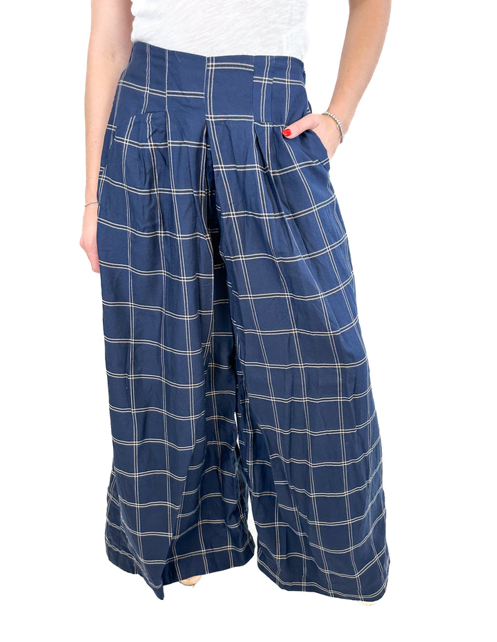 Free People Navy Plaid Pants NWT (XS)