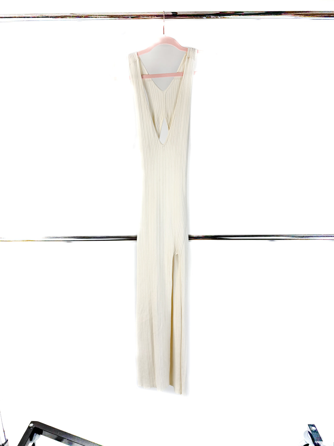 ivory ribbed cut out midi dress (xs)