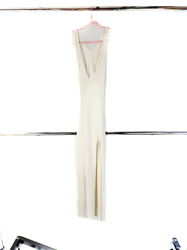 ivory ribbed cut out midi dress (xs)