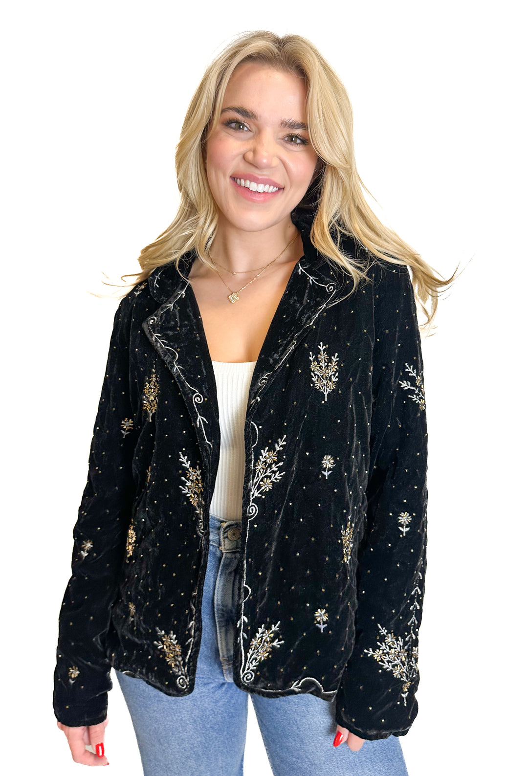 Lovestitch Embellished Black Velvet Jacket (S)